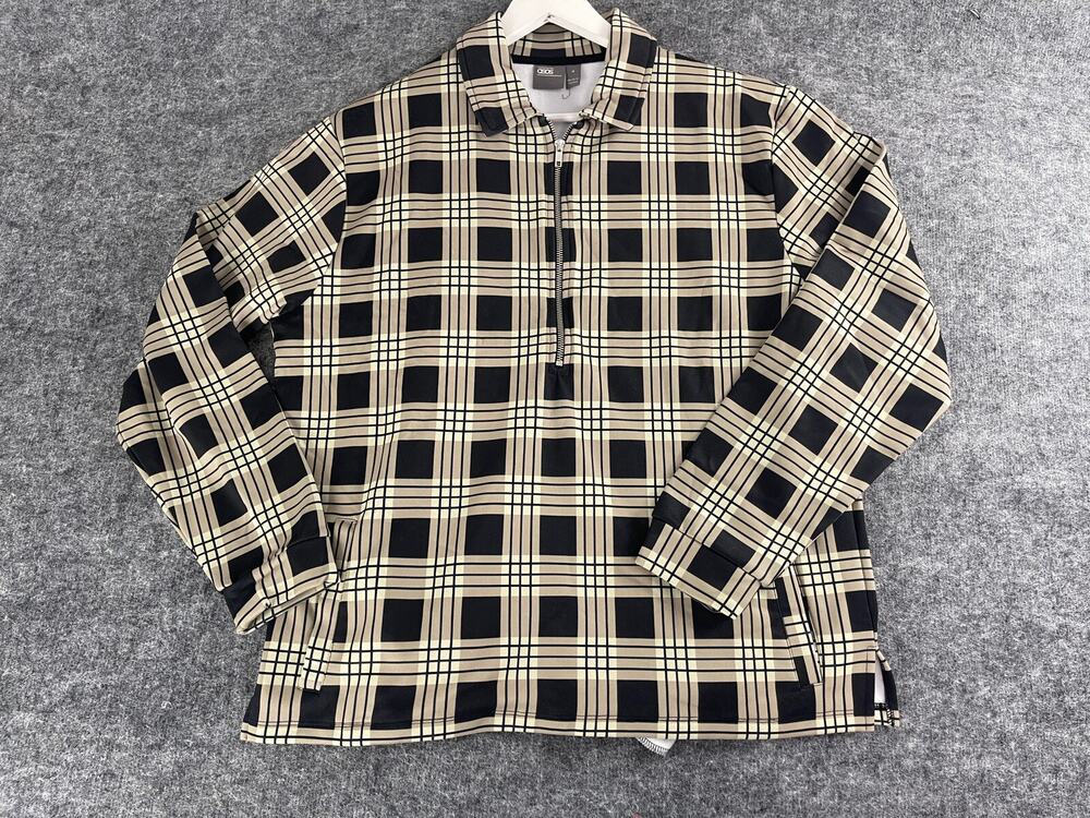ASOS Sweater Mens Medium 1/2 Zip Plaid Pullover Sweatshirt Oversized N319